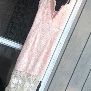 NWOT lace covered pink dress